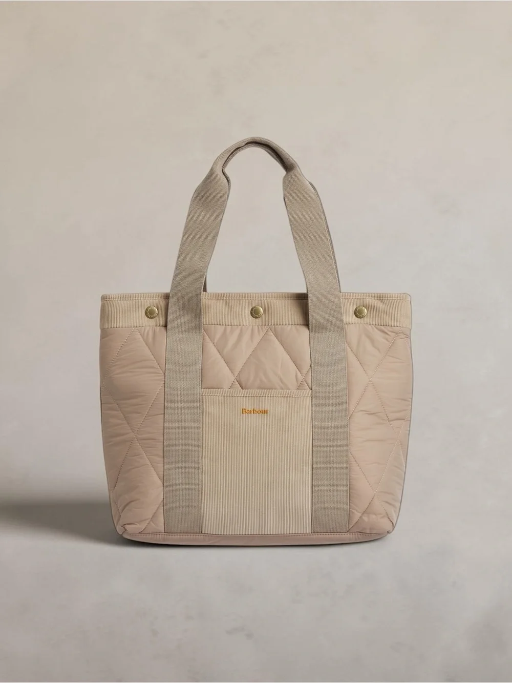 Barbour Quilted Tote Bag Tartan Lined Corduroy Trim Shoulder Bag Beige